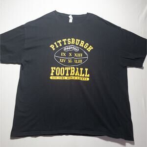 Pittsburgh Football Six Time World Champs T-Shirt 2XL Black Hanes Super Bowl Fan